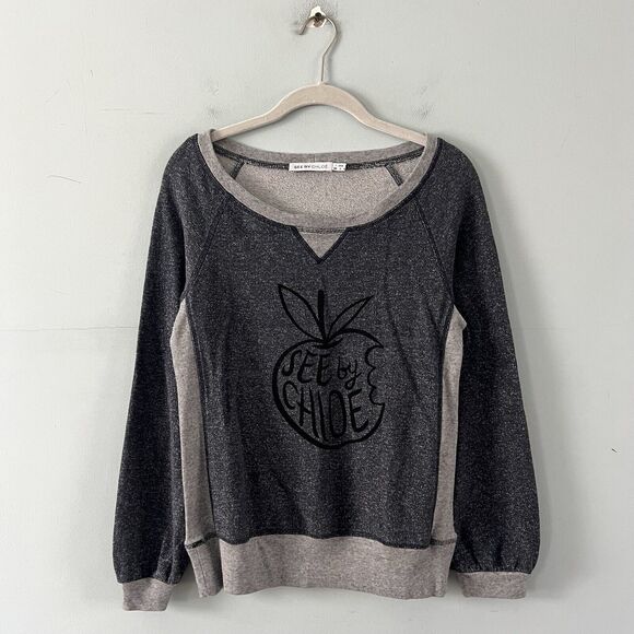 See By Chloe Vintage Apple Graphic Logo Gray Crewneck Sweatshirt - Picture 1 of 5